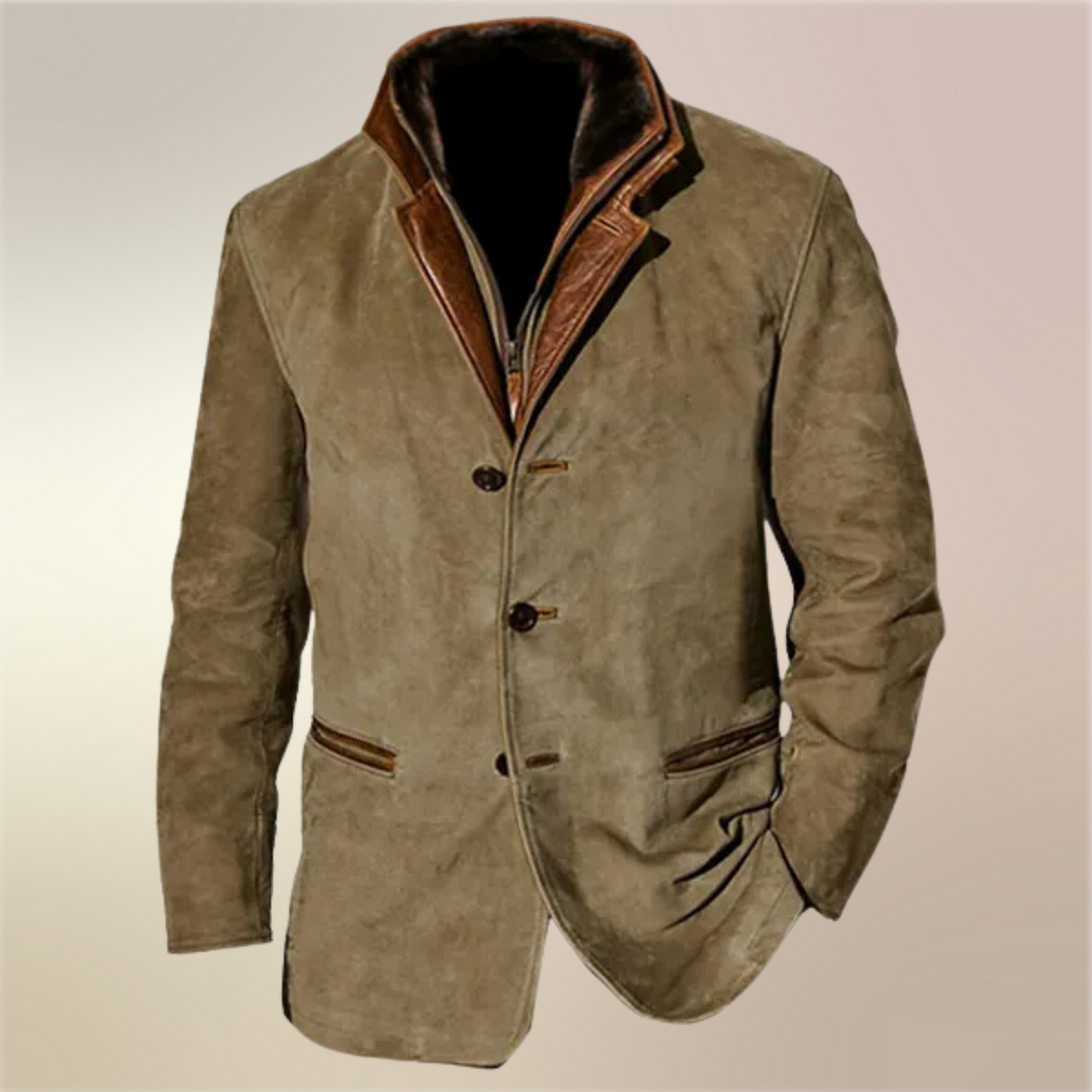 Antoine | Pour Femme Veste Vintage Coupe Décontractée Détails simili-cuir - Kaki