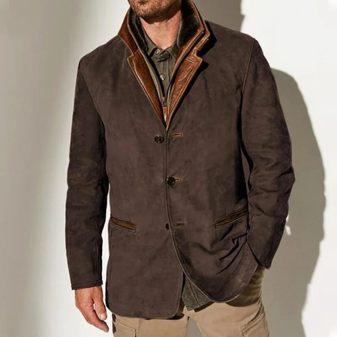 Antoine | Pour Femme Veste Vintage Coupe Décontractée Détails simili-cuir - Marron Foncé