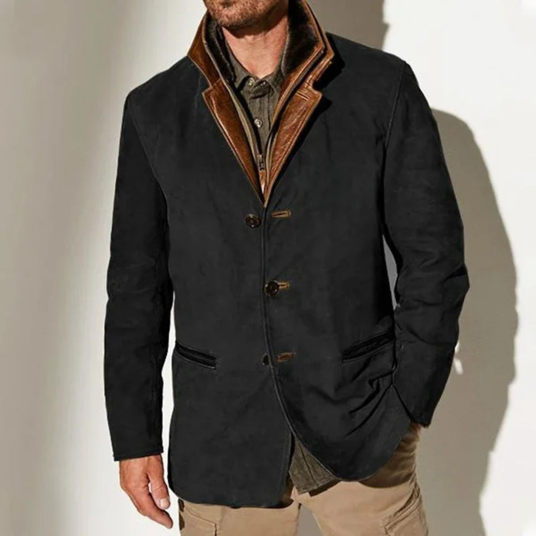 Antoine | Pour Femme Veste Vintage Coupe Décontractée Détails simili-cuir - Noir