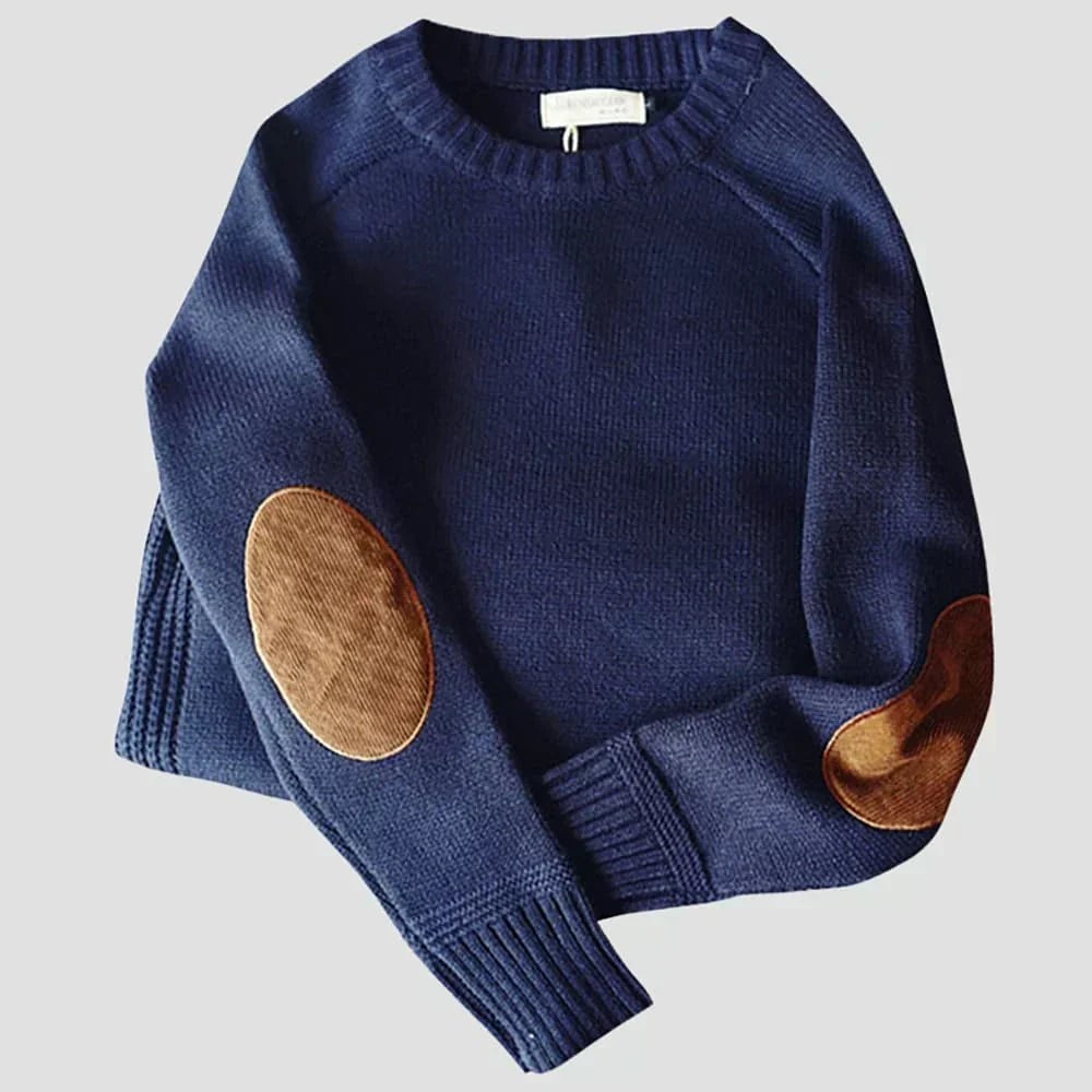 Antoine | Pull-over pour Homme Coupe Décontractée Coudières Tricot Classique - Bleu