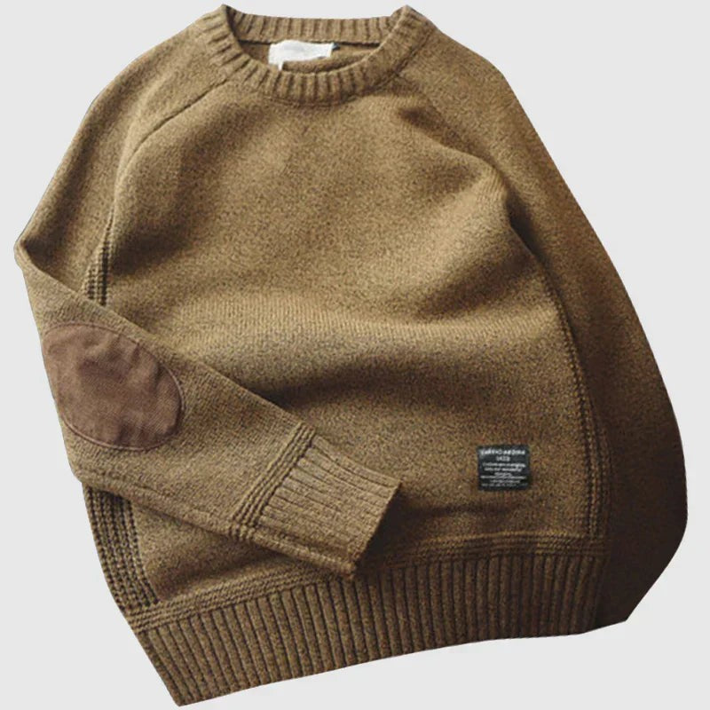 Antoine | Pull-over pour Homme Coupe Décontractée Coudières Tricot Classique - Marron