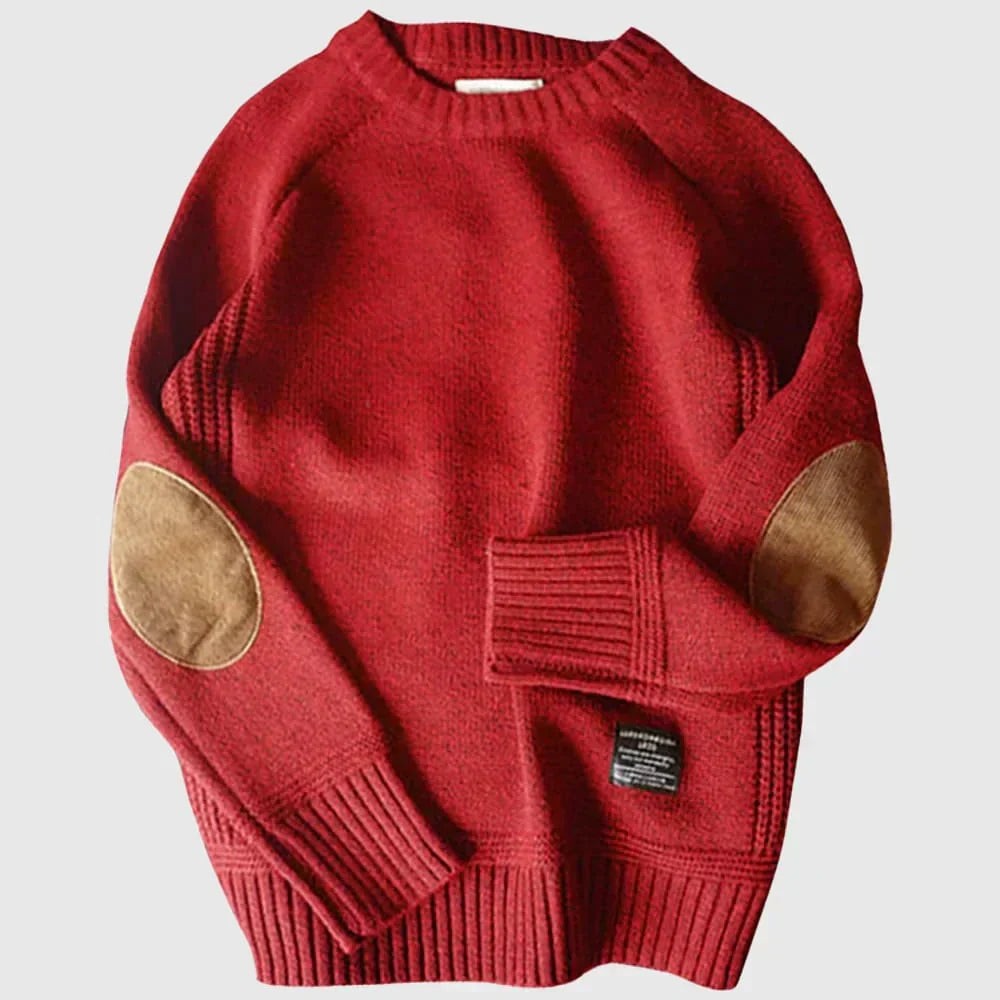 Antoine | Pull-over pour Homme Coupe Décontractée Coudières Tricot Classique - Rouge
