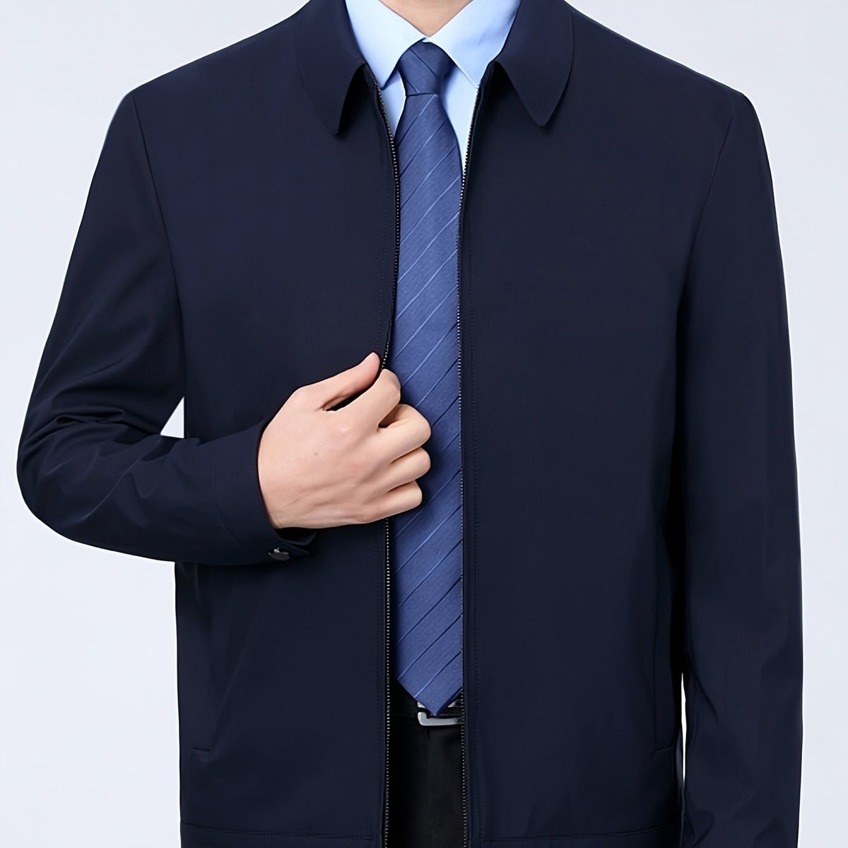 Antoine | Veste pour Homme Coupe Classique Revers Fermeture Éclair - Bleu