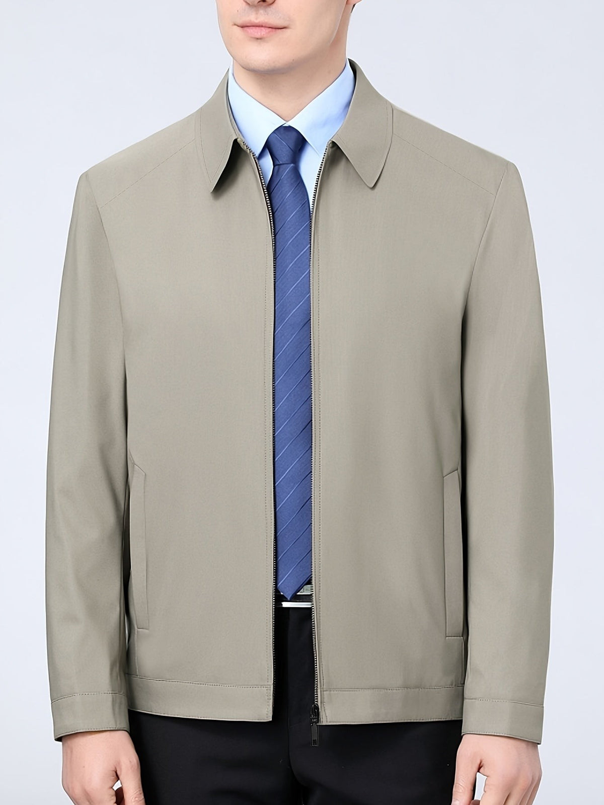 Antoine | Veste pour Homme Coupe Classique Revers Fermeture Éclair - Kaki
