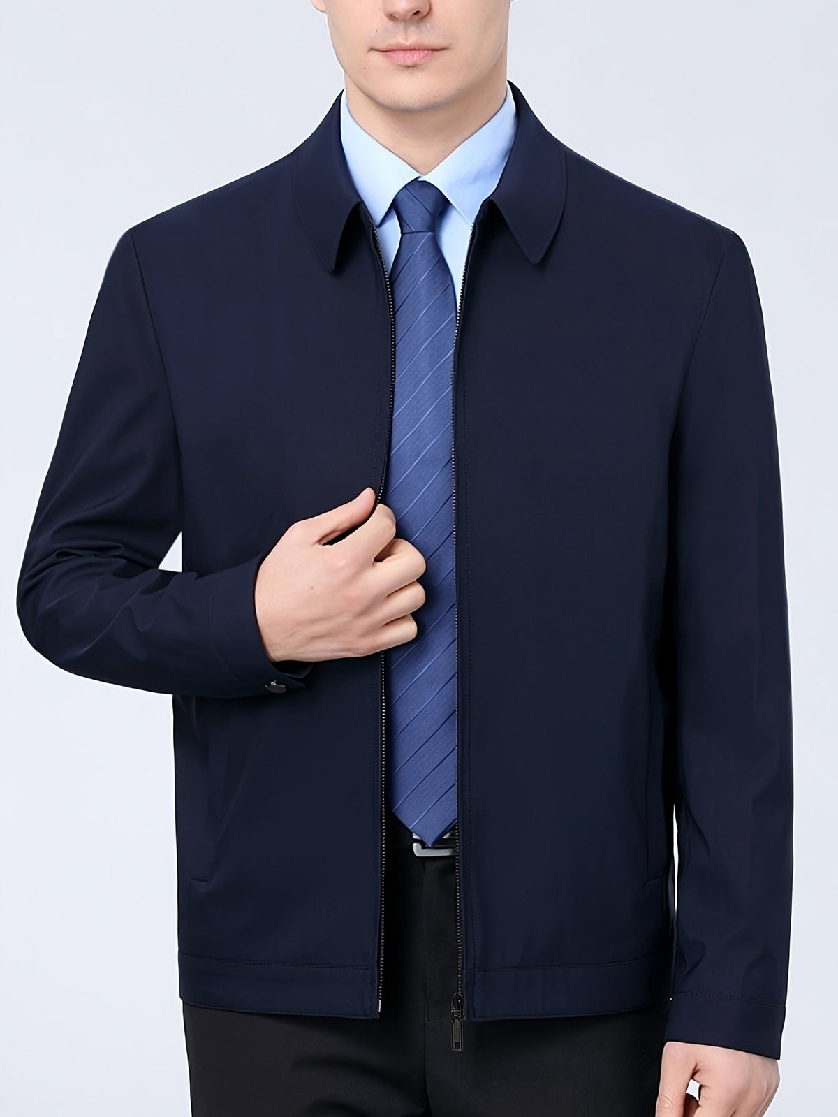 Antoine | Veste pour Homme Coupe Classique Revers Fermeture Éclair - Kaki