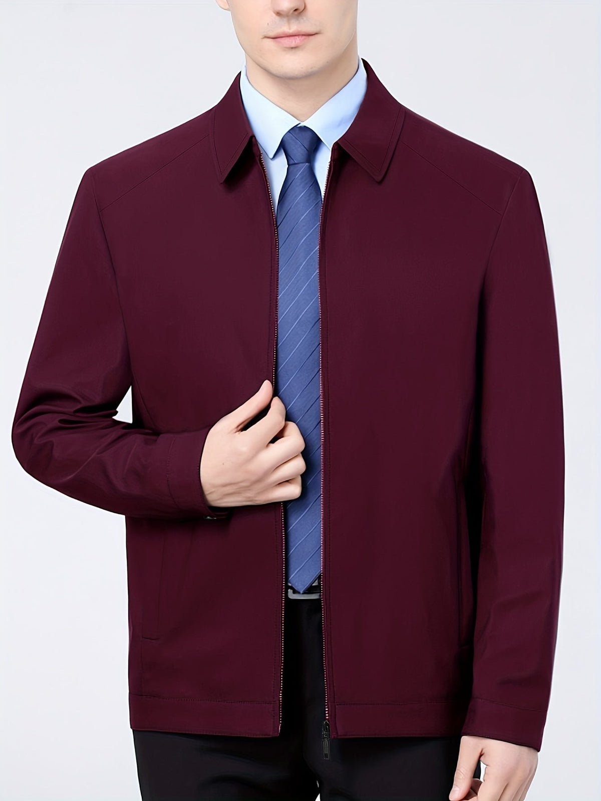 Antoine | Veste pour Homme Coupe Classique Revers Fermeture Éclair - Kaki