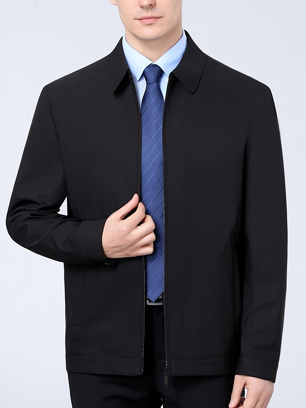 Antoine | Veste pour Homme Coupe Classique Revers Fermeture Éclair - Kaki