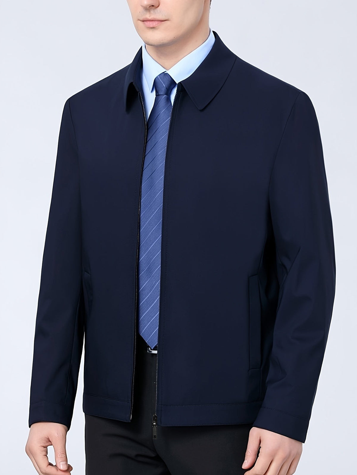Antoine | Veste pour Homme Coupe Classique Revers Fermeture Éclair - Kaki
