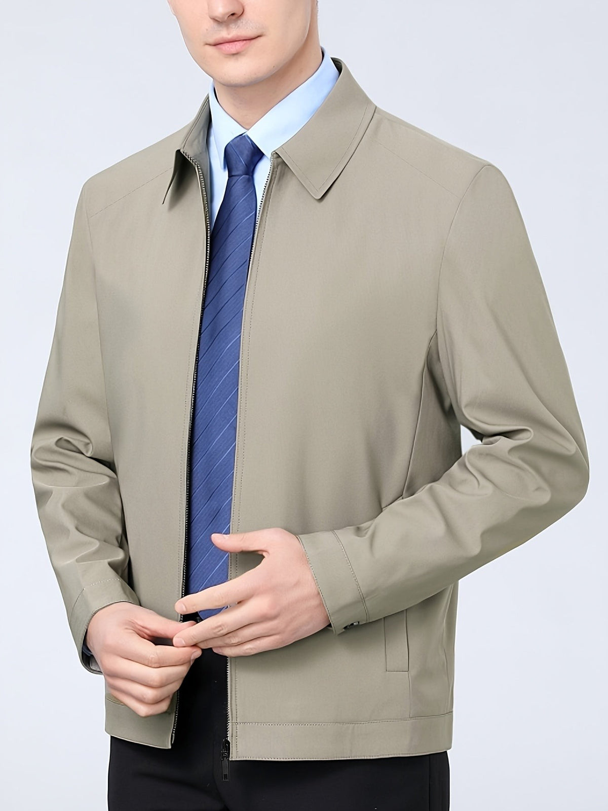 Antoine | Veste pour Homme Coupe Classique Revers Fermeture Éclair - Kaki