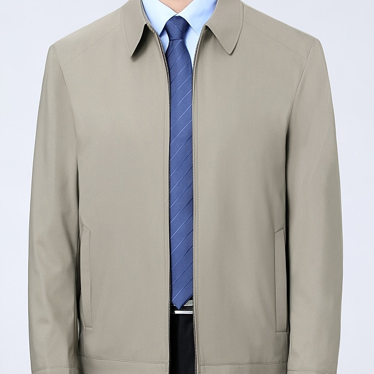 Antoine | Veste pour Homme Coupe Classique Revers Fermeture Éclair - Kaki