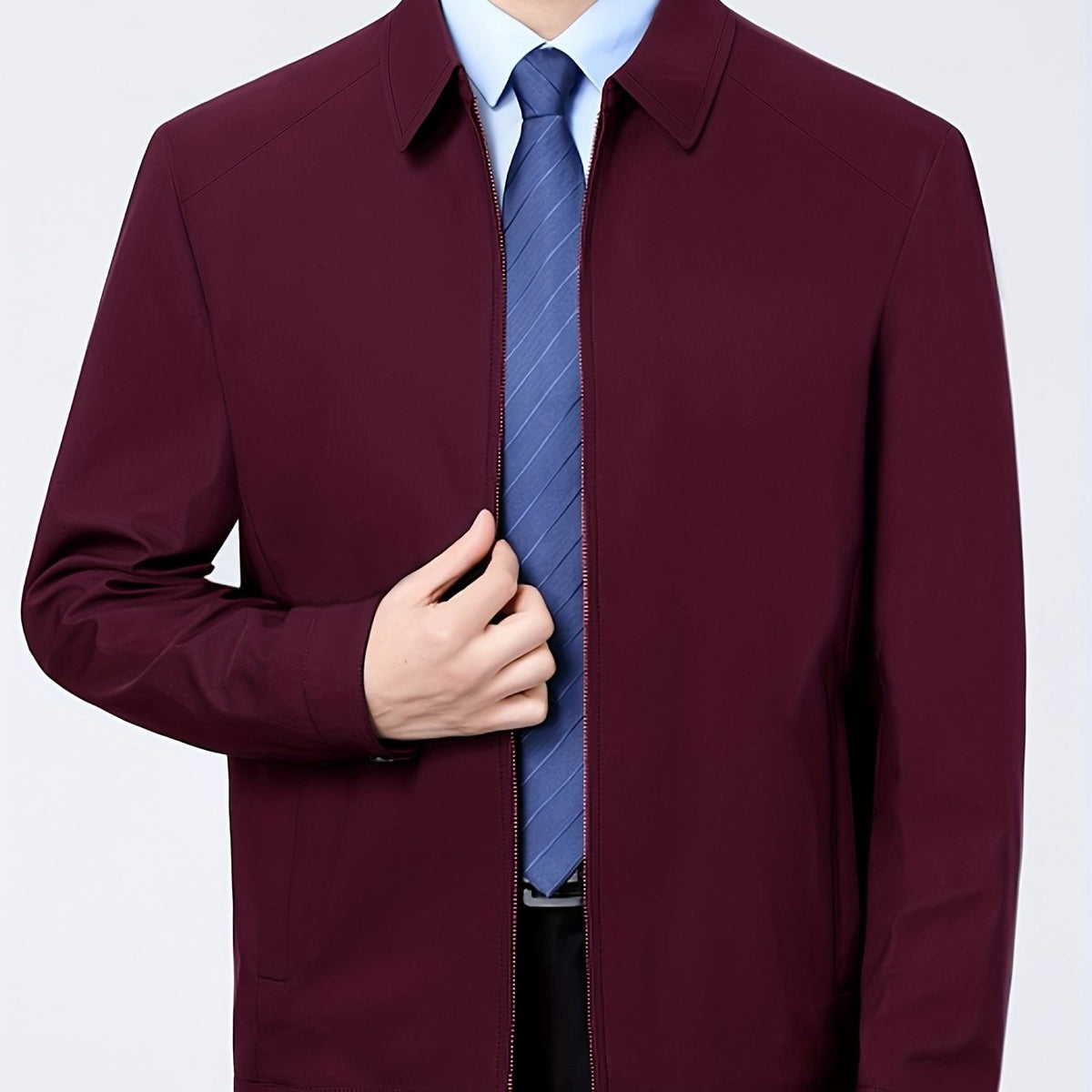 Antoine | Veste pour Homme Coupe Classique Revers Fermeture Éclair - Rouge