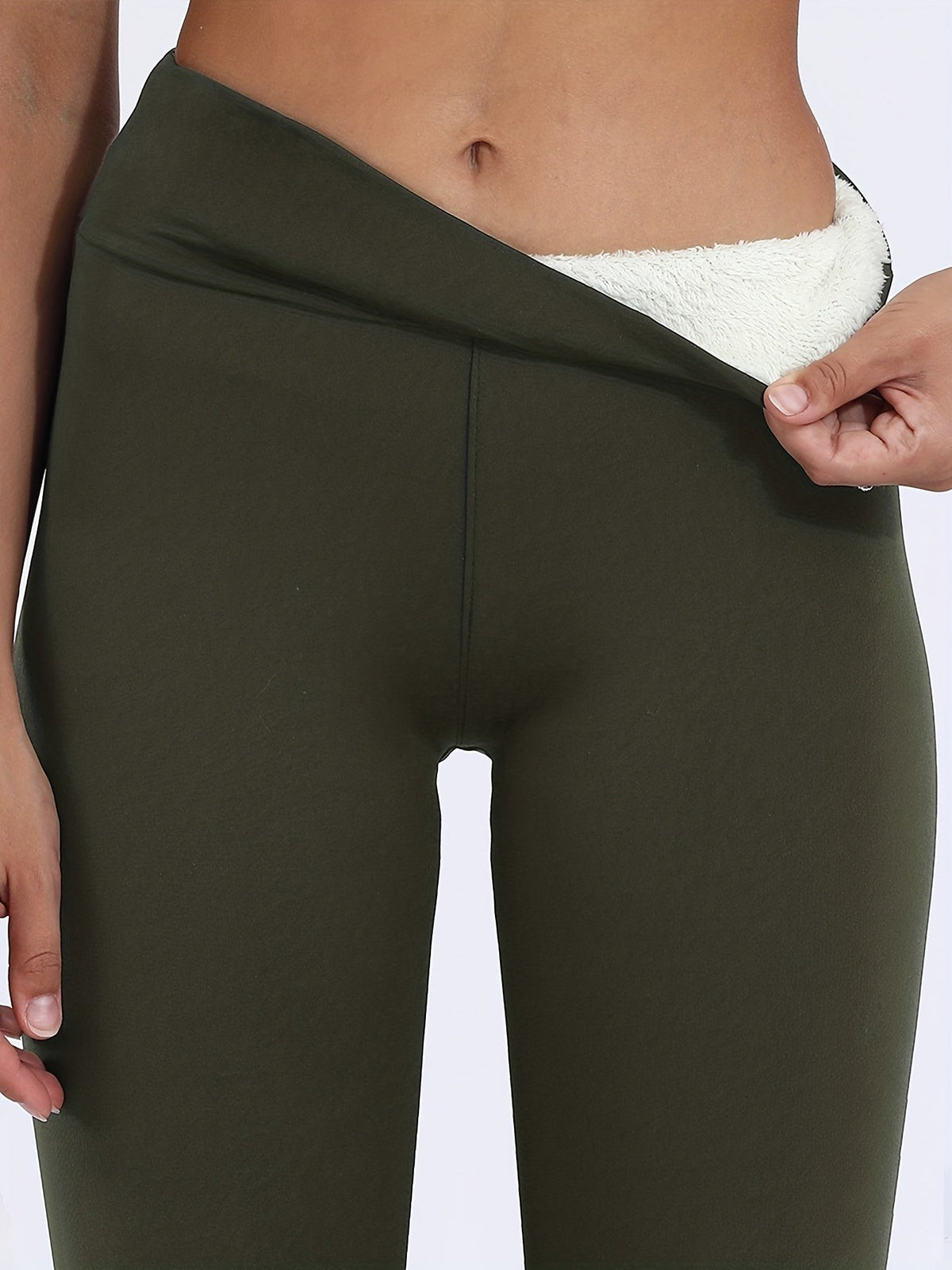 Arthur | Dames Legging Thermique Femme Doublé Polaire Taille Haute Coupe Ample - Kaki