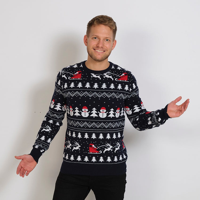 Arthur | Pull de noël pour Homme Col Rond Coton Biologique Bleu Marine - Unique