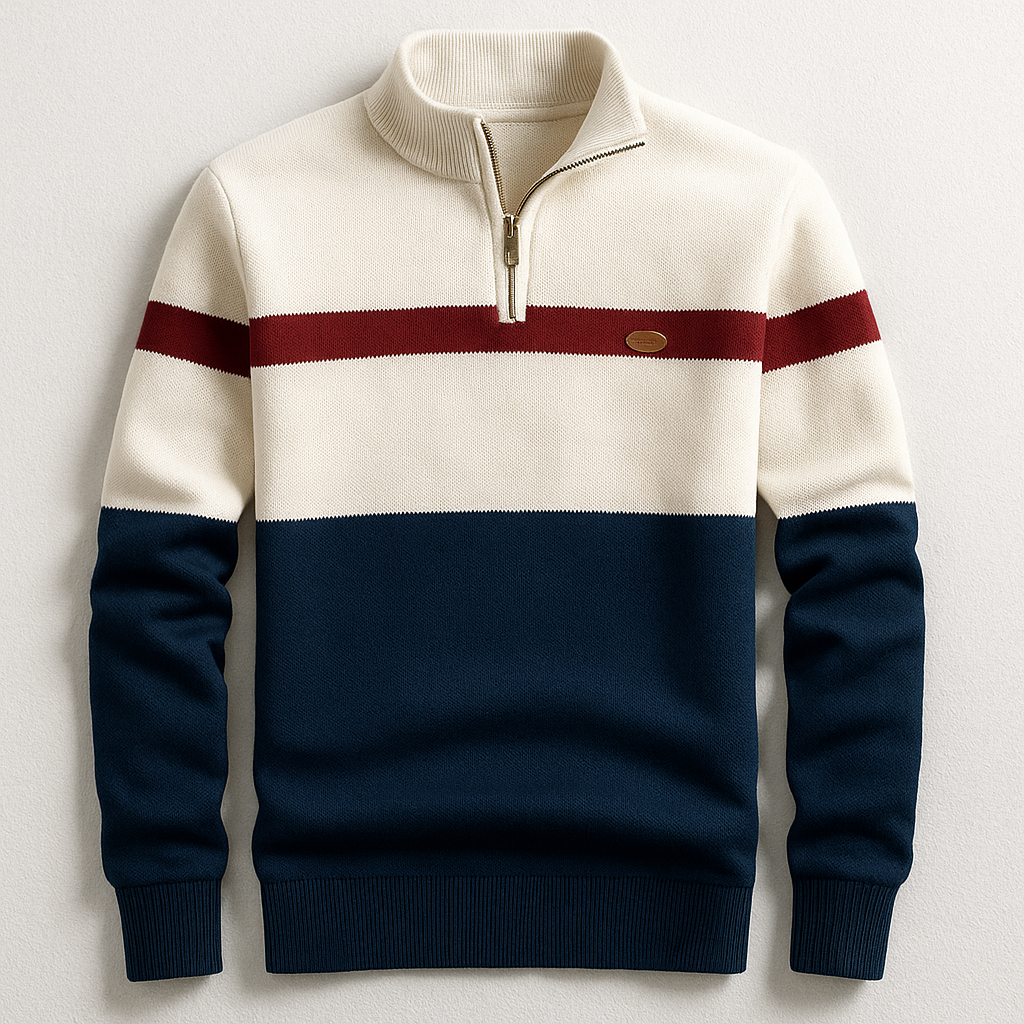 Arthur | Pull pour Homme Coupe Ajustée Zip au Col - Bleu Marine