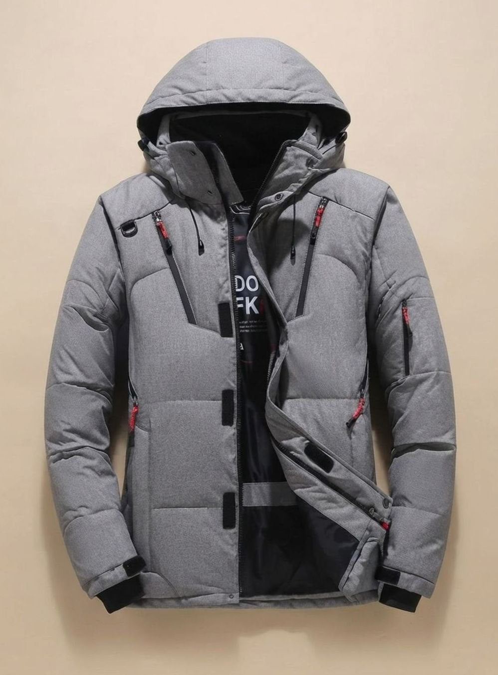 Arthur | Veste d'Hiver Homme Coupe Ajustée Capuche Intégrée Doublée Duvet - Gris