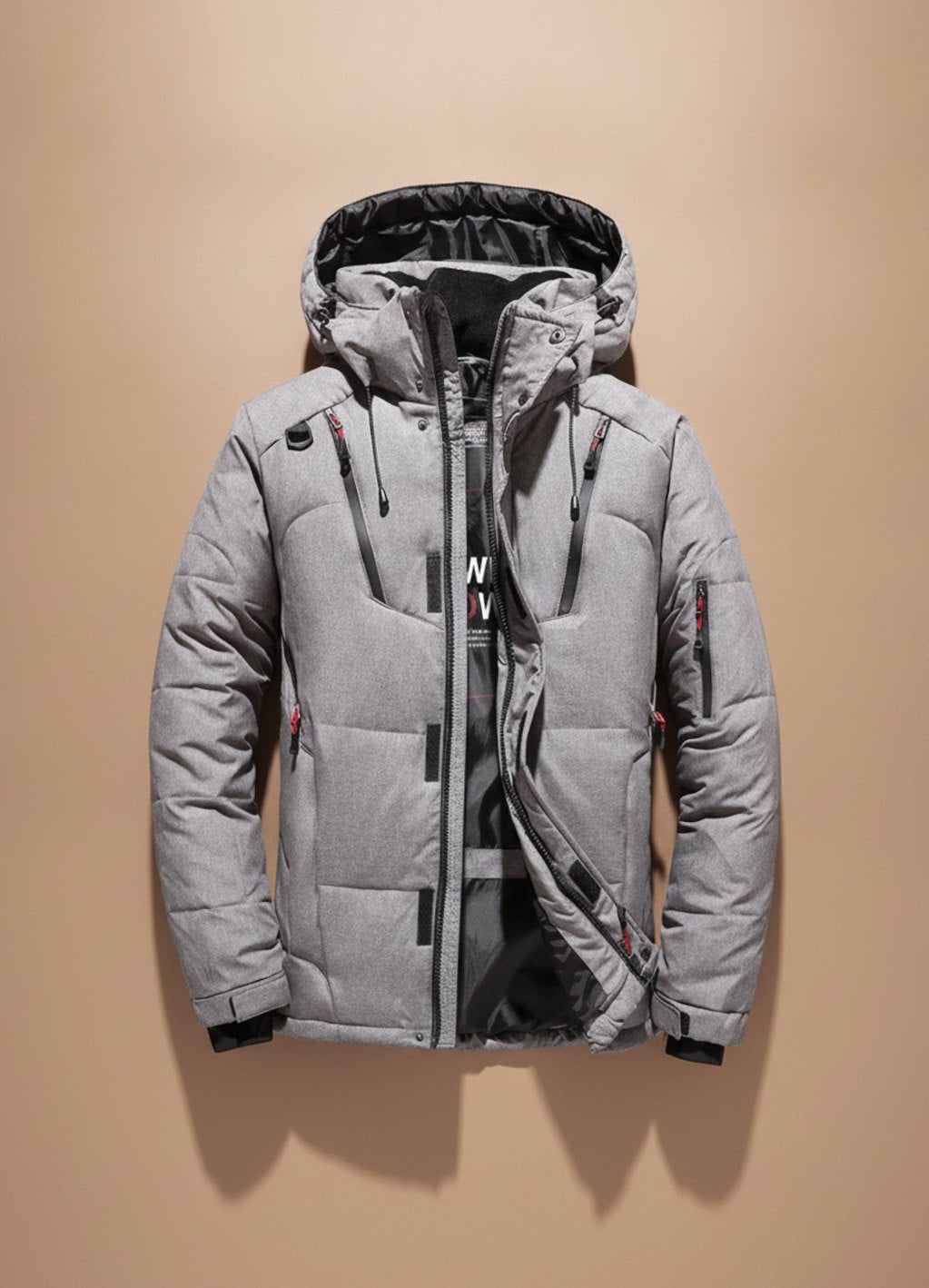 Arthur | Veste d'Hiver Homme Coupe Ajustée Capuche Intégrée Doublée Duvet - Gris