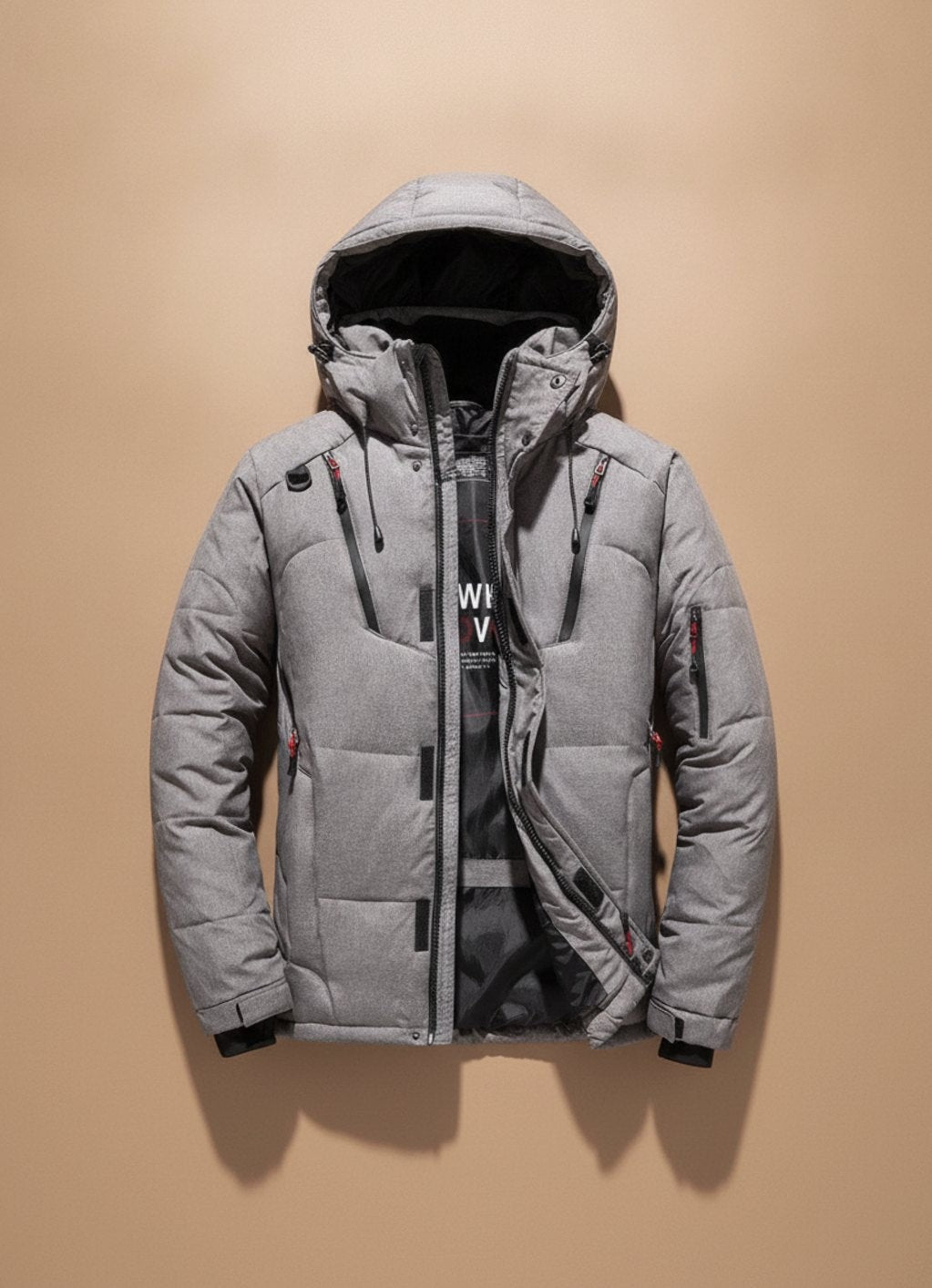 Arthur | Veste d'Hiver Homme Coupe Ajustée Capuche Intégrée Doublée Duvet - Gris