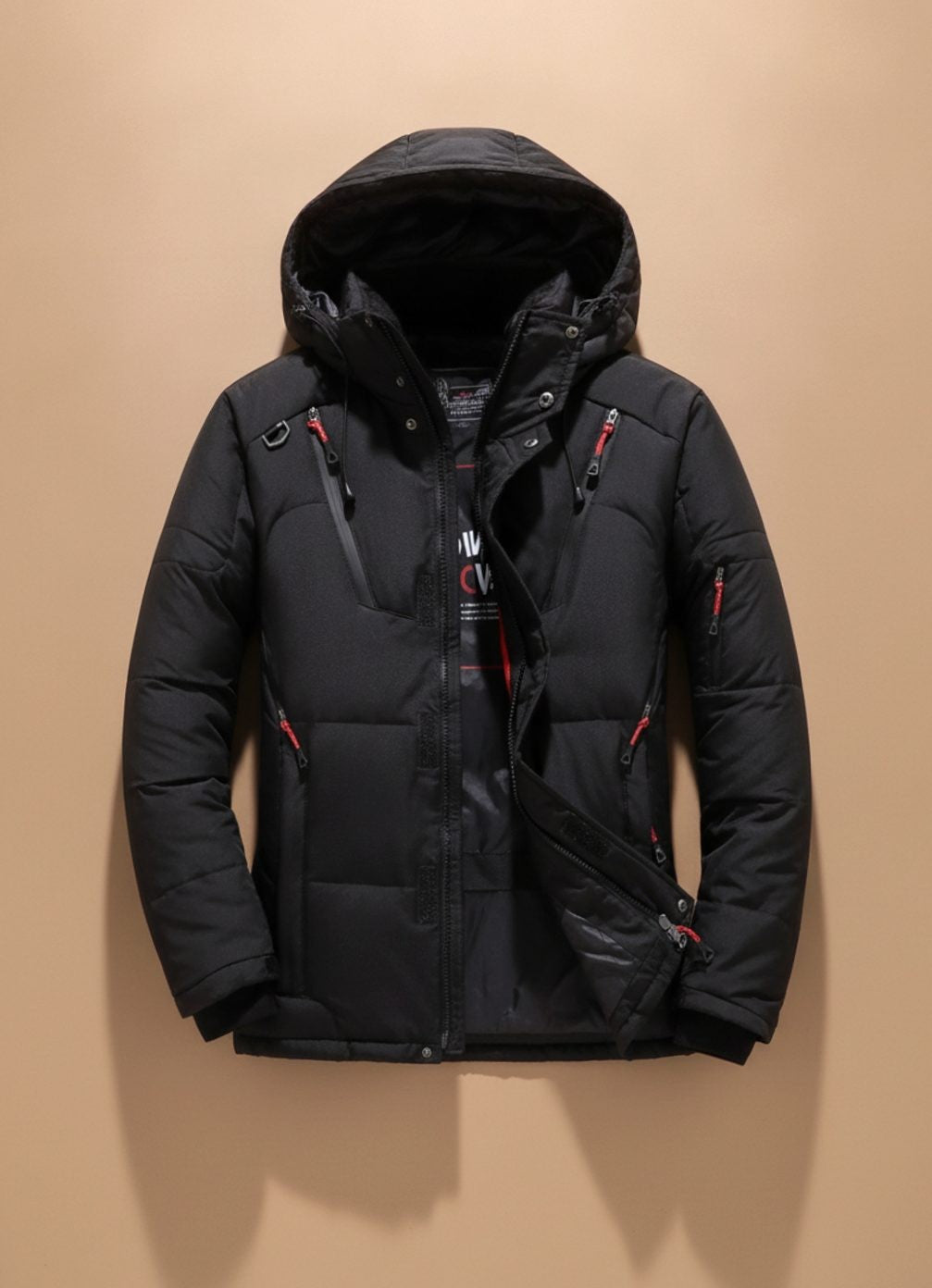 Arthur | Veste d'Hiver Homme Coupe Ajustée Capuche Intégrée Doublée Duvet - Noir