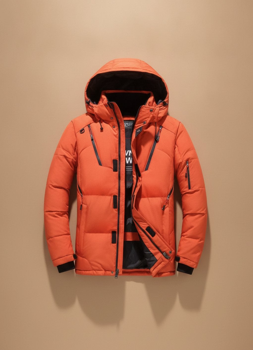Arthur | Veste d'Hiver Homme Coupe Ajustée Capuche Intégrée Doublée Duvet - Orange