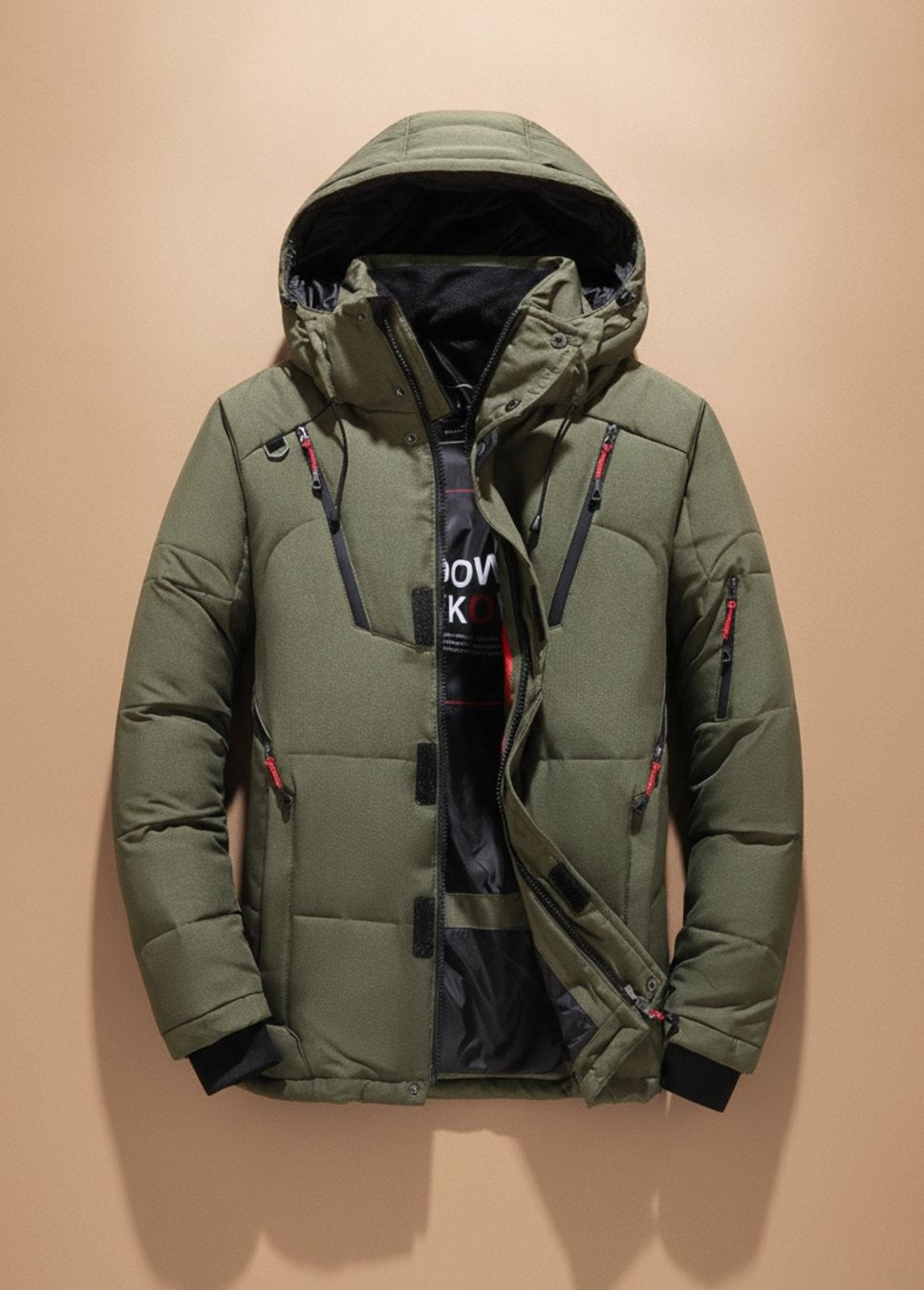 Arthur | Veste d'Hiver Homme Coupe Ajustée Capuche Intégrée Doublée Duvet - Vert