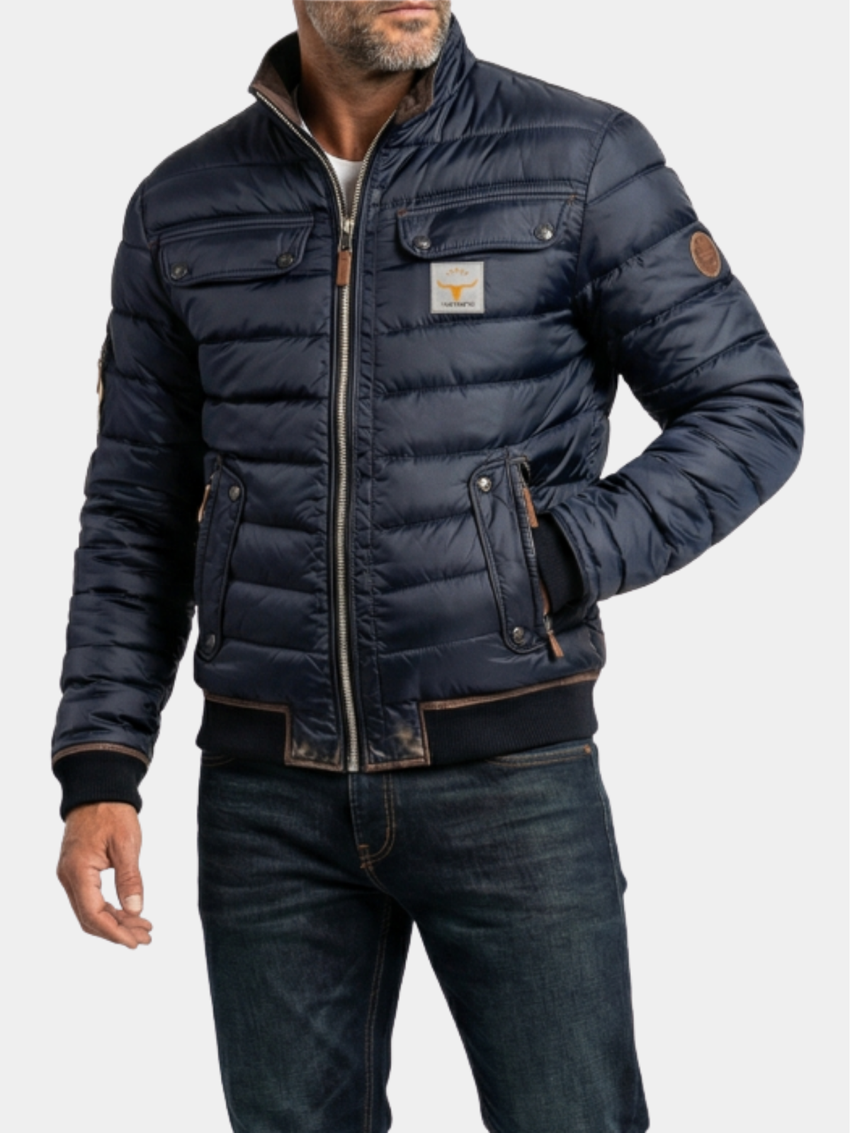 Arthur | Veste Homme Coupe Décontractée Col Montant Contrasté Vintage - Bleu Marine