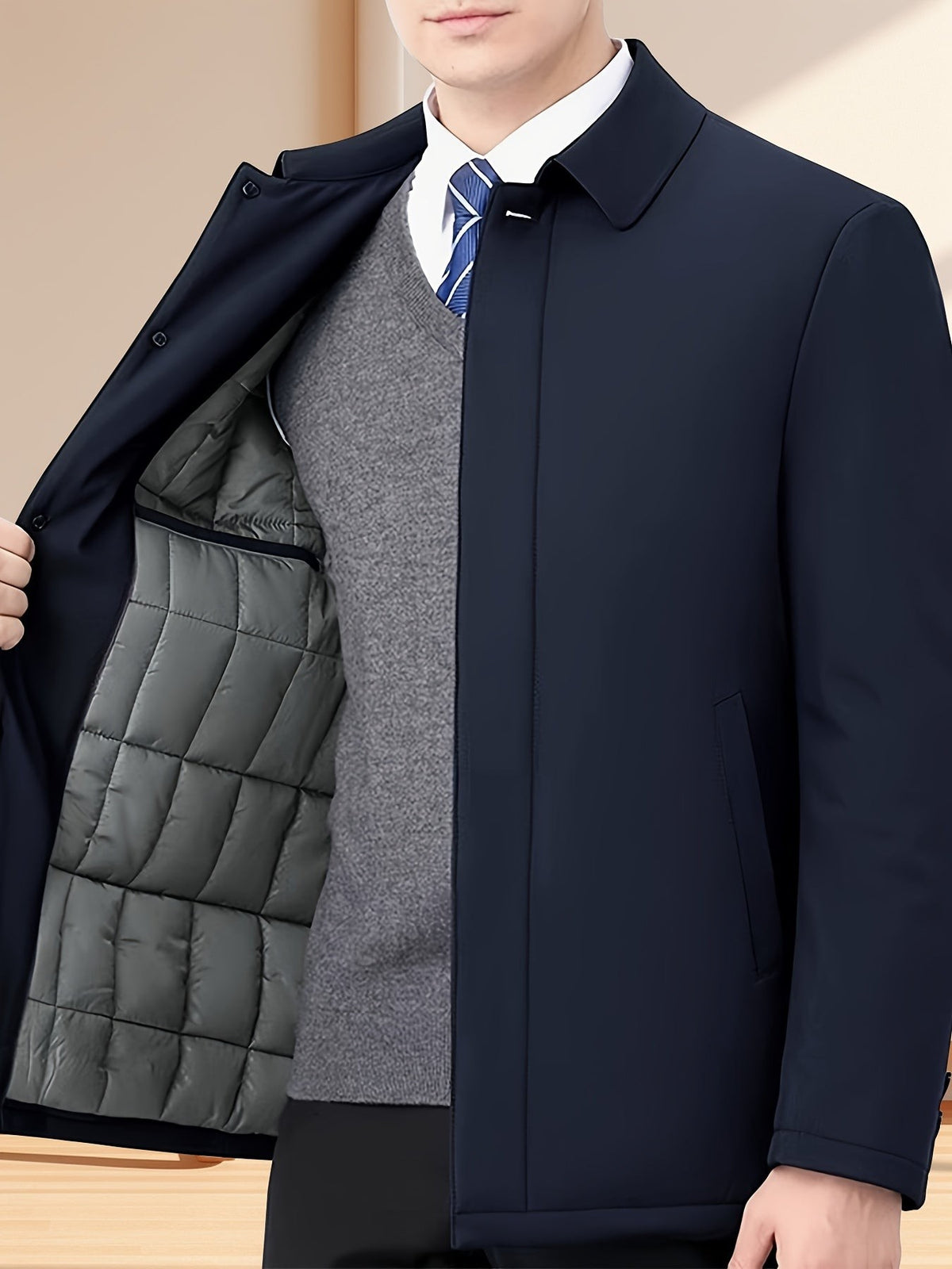 Arthur | Veste pour Homme Revers Fermeture Éclair Coupe Classique Unie - Bleu Marine