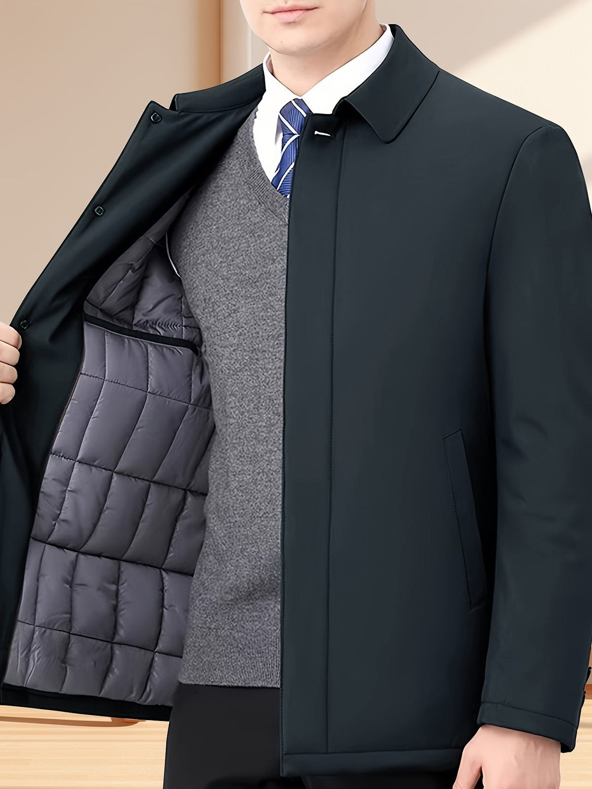 Arthur | Veste pour Homme Revers Fermeture Éclair Coupe Classique Unie - Bleu Marine