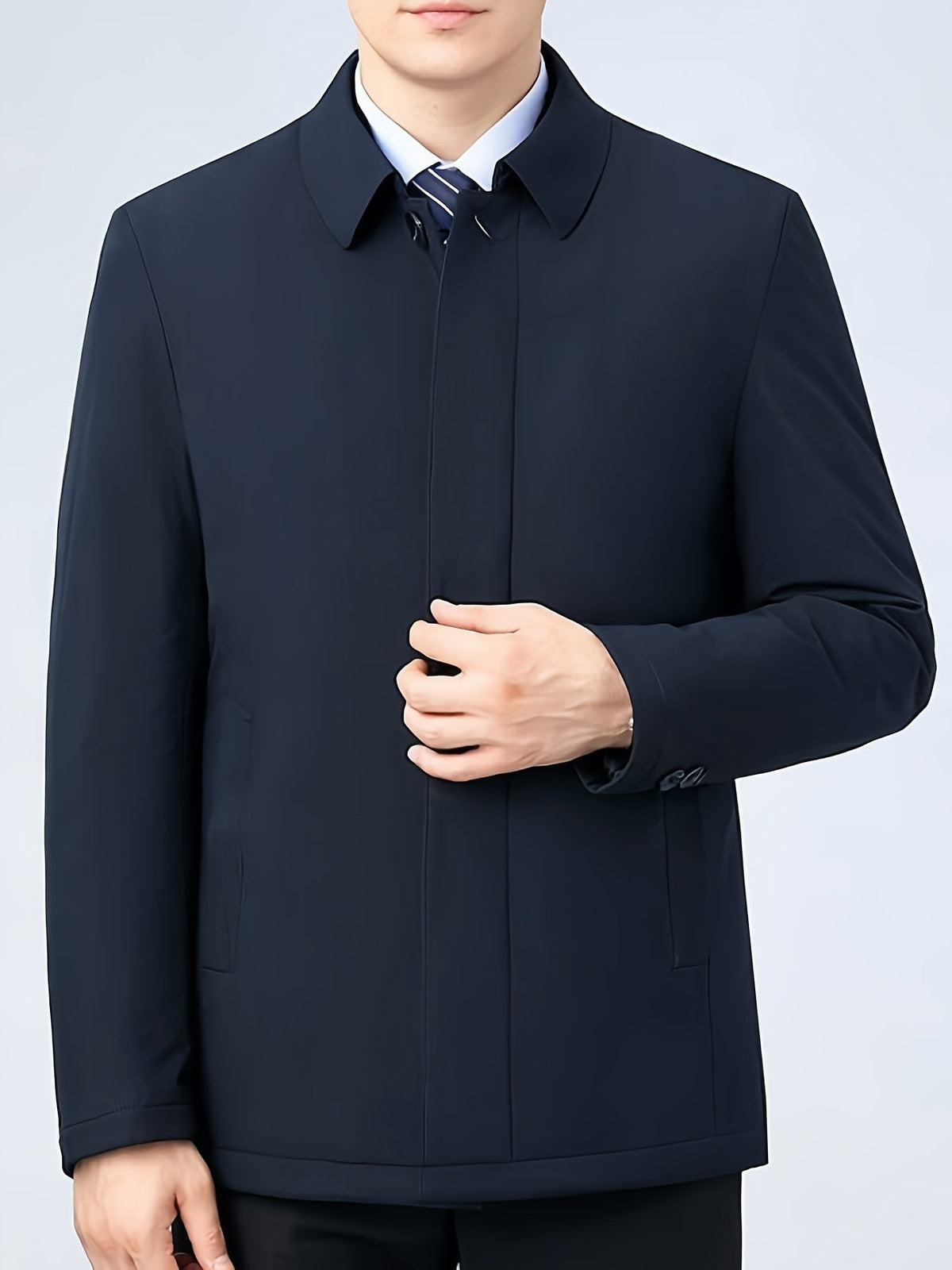 Arthur | Veste pour Homme Revers Fermeture Éclair Coupe Classique Unie - Bleu Marine