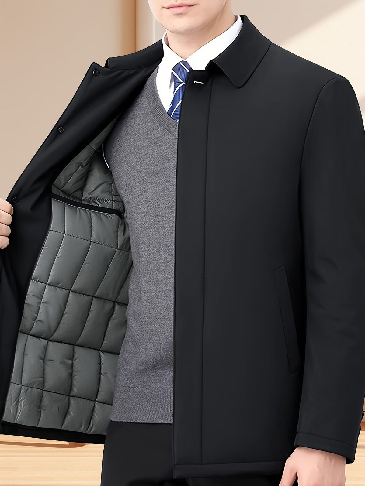 Arthur | Veste pour Homme Revers Fermeture Éclair Coupe Classique Unie - Noir