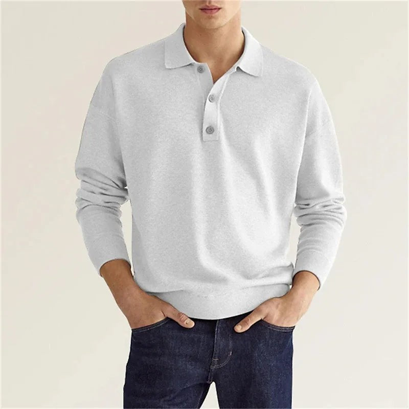 Baptiste | Chemise Polo Homme Manches Longues Col Classique Coupe Décontractée - Blanc