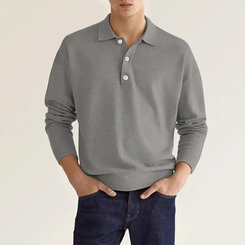 Baptiste | Chemise Polo Homme Manches Longues Col Classique Coupe Décontractée - Gris