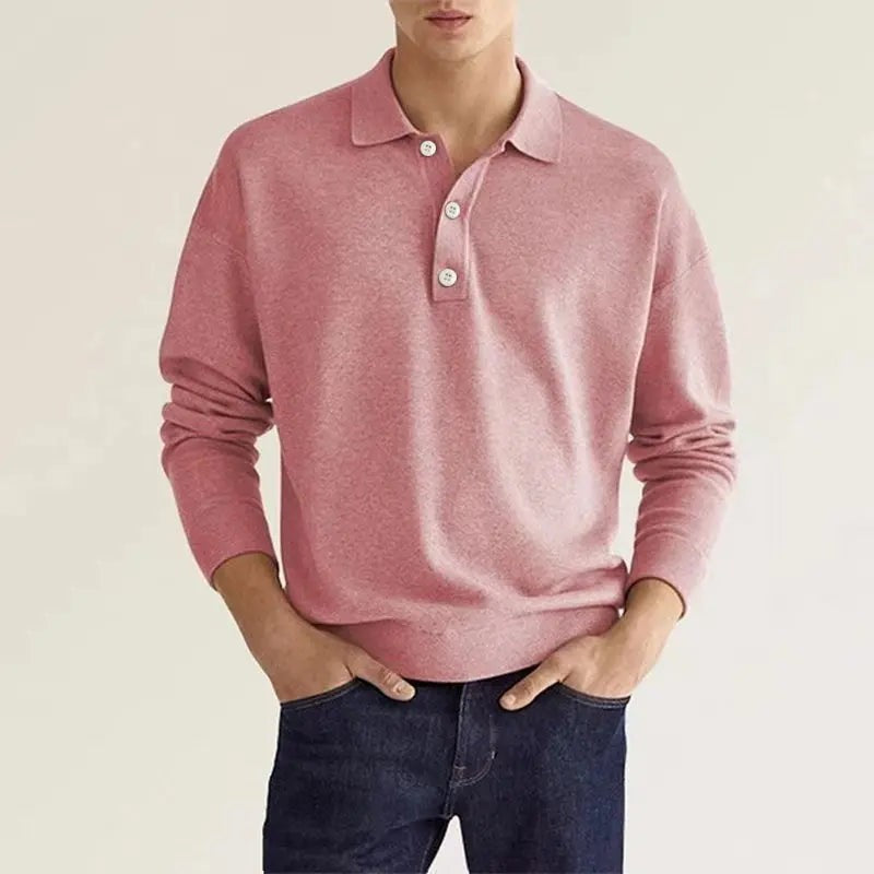 Baptiste | Chemise Polo Homme Manches Longues Col Classique Coupe Décontractée - Rose
