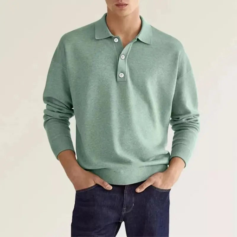 Baptiste | Chemise Polo Homme Manches Longues Col Classique Coupe Décontractée - Vert