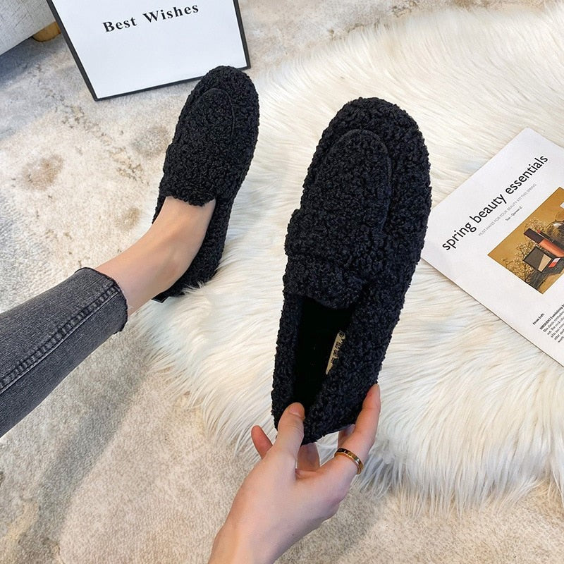 Baptiste | Pantoufles Femme Peluche Confort Semelle Antidérapante - Noir