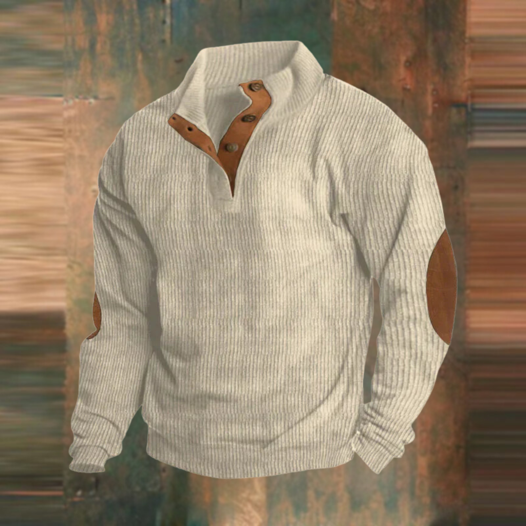 Baptiste | Pull Homme Côtelé Boutons au Col Coupe Décontractée - Beige