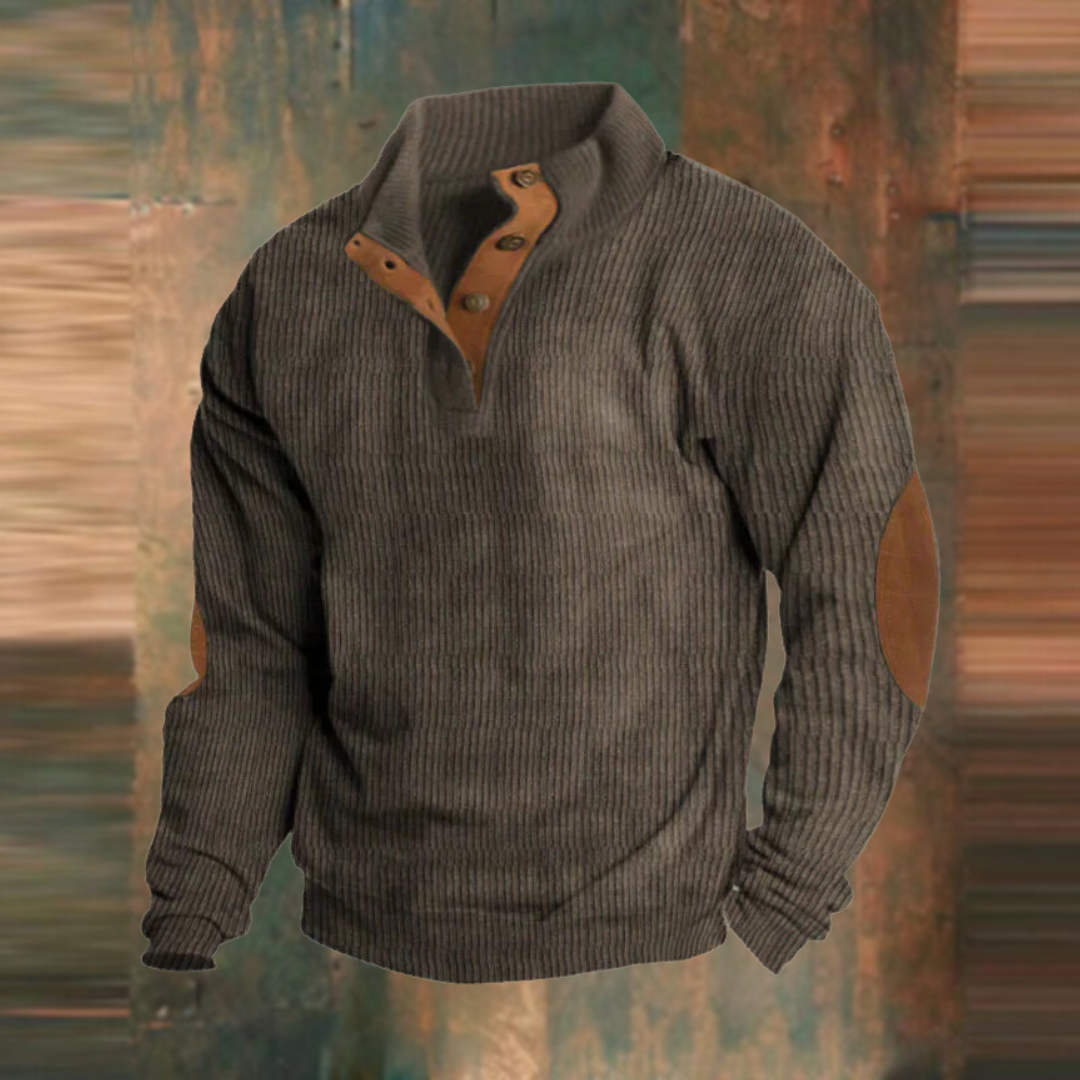 Baptiste | Pull Homme Côtelé Boutons au Col Coupe Décontractée - Marron