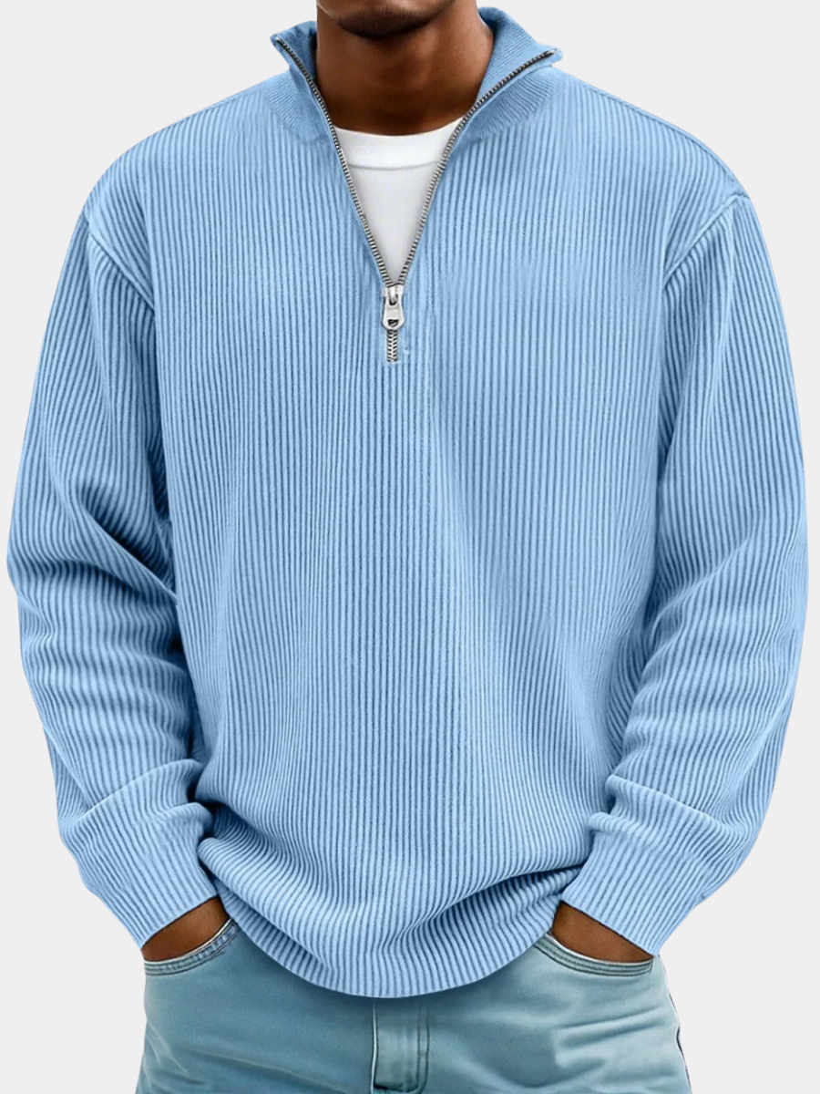 Baptiste | Pull Homme Côtelé Demi-Zip Coupe Décontractée - Blanc