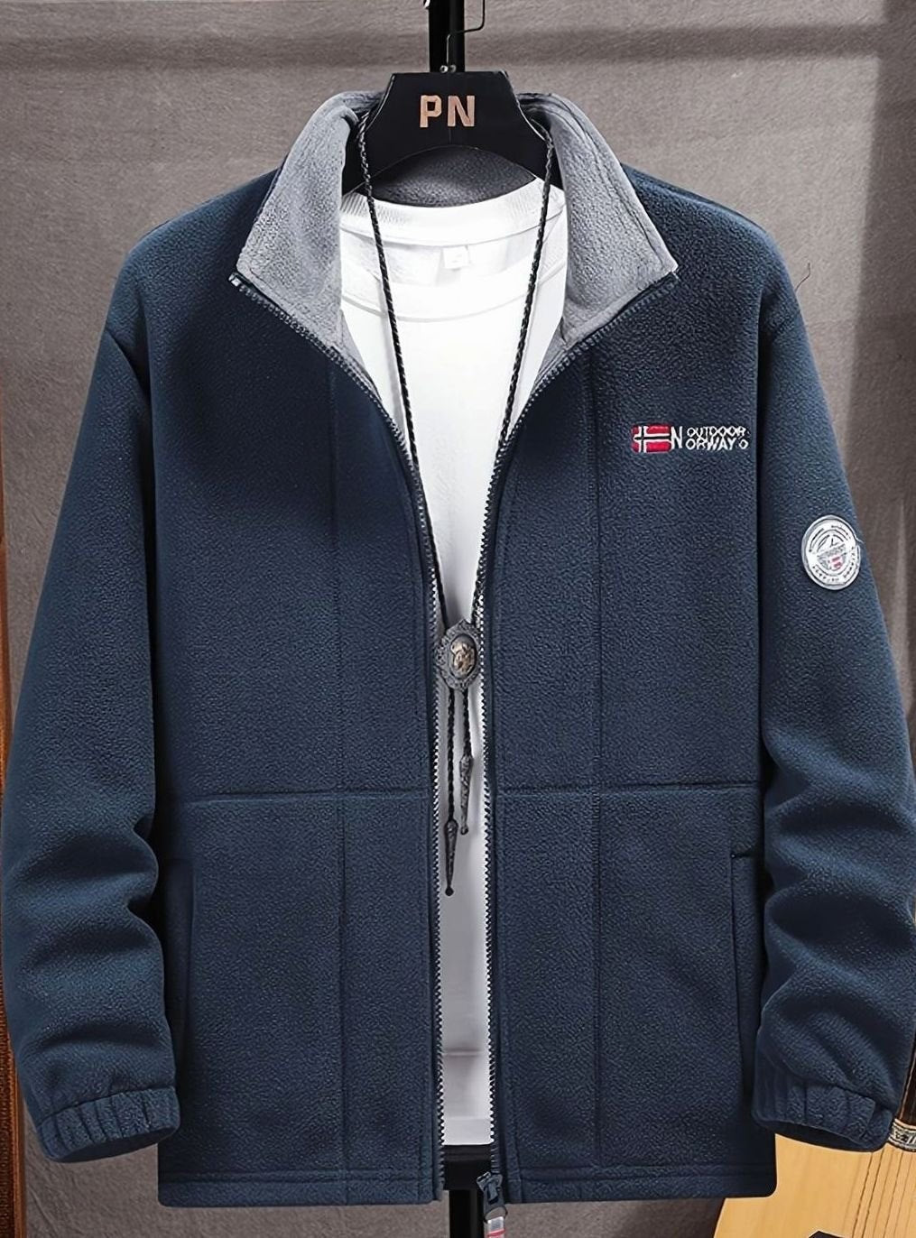 Bram | Heren Fleece Jas met Ritsluiting Staande Kraag Outdoor - Marineblauw