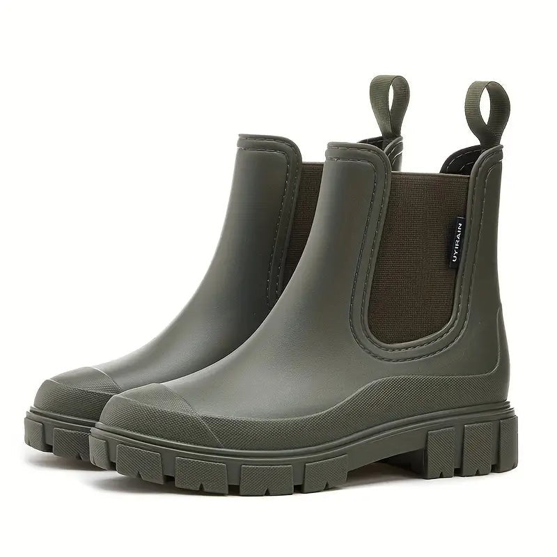 Camille | Bottines Femme Imperméables Sans Lacets Chelsea - Vert
