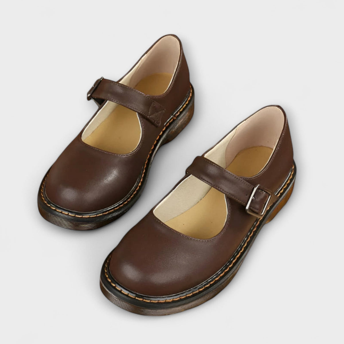 Camille | Chaussures Mary Jane Femme Coussinées à Bride Ajustable - Marron