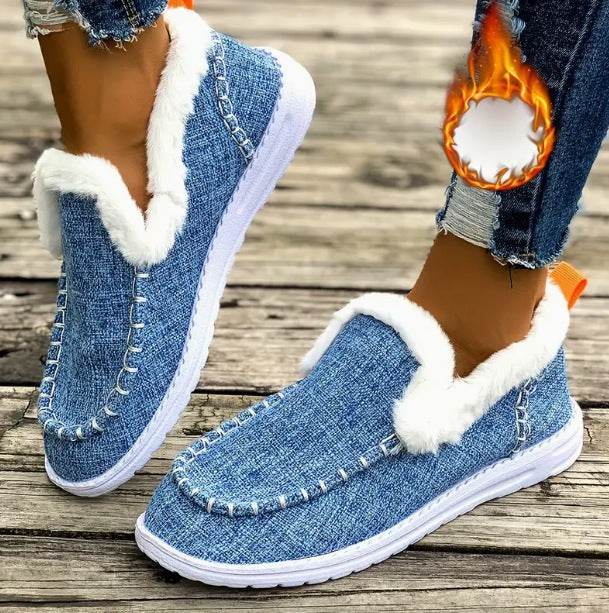 Camille | Dames Pantoufles Doublées Polaire Semelle Antidérapante Matelassées - Bleu