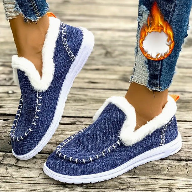 Camille | Dames Pantoufles Doublées Polaire Semelle Antidérapante Matelassées - Bleu