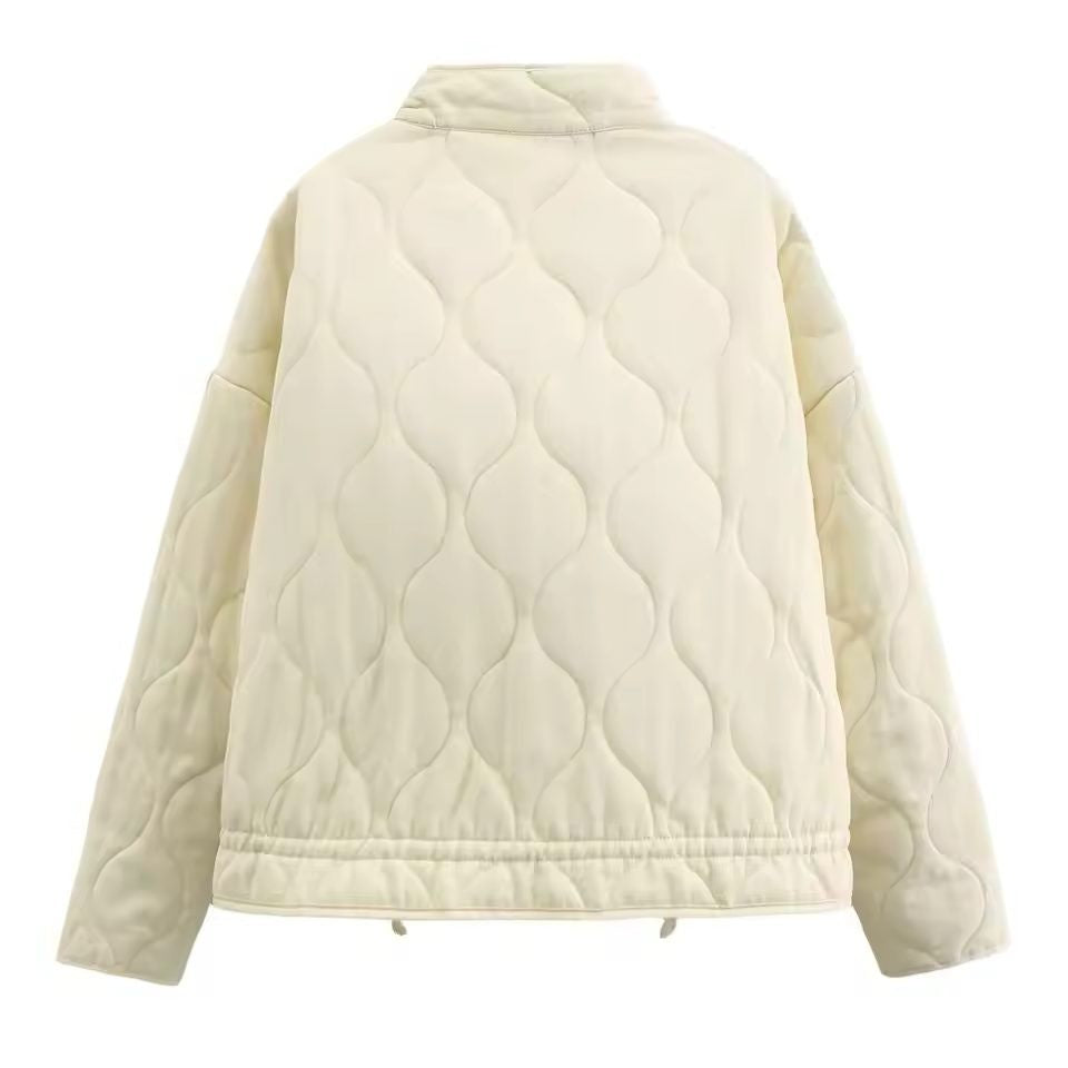 Camille | Dames Veste Matelassée Avant Poches Raglan Cordon Réglable - Crème