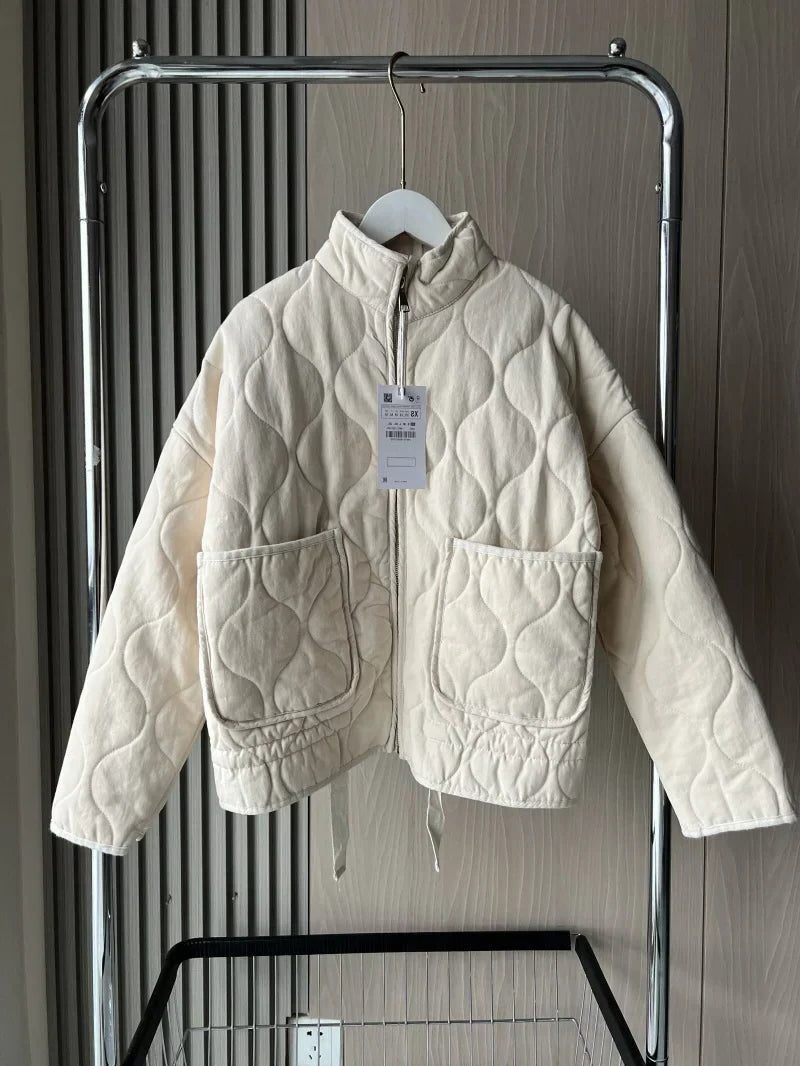 Camille | Dames Veste Matelassée Avant Poches Raglan Cordon Réglable - Crème