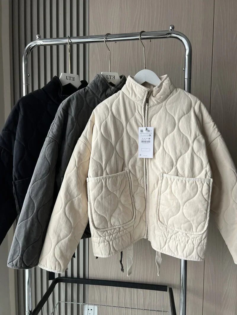 Camille | Dames Veste Matelassée Avant Poches Raglan Cordon Réglable - Crème