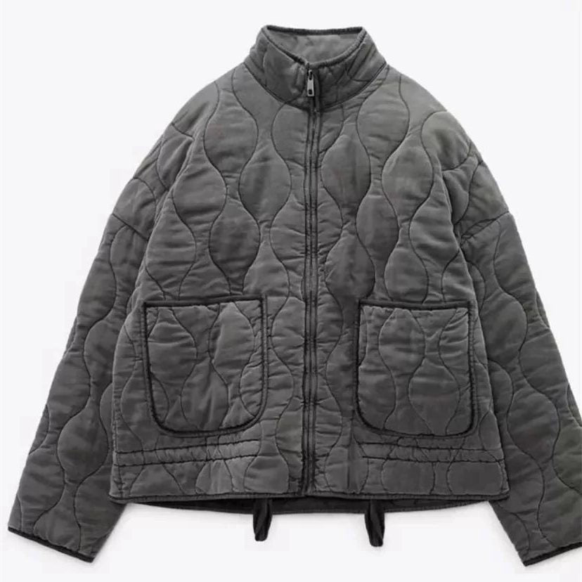 Camille | Dames Veste Matelassée Avant Poches Raglan Cordon Réglable - Gris Foncé