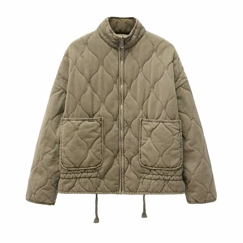 Camille | Dames Veste Matelassée Avant Poches Raglan Cordon Réglable - Vert