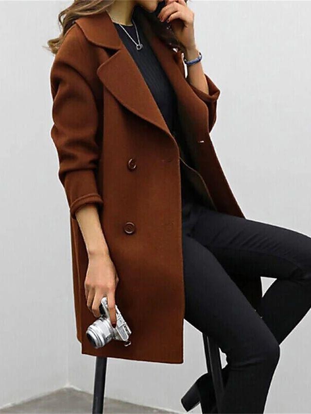 Camille | Manteau pour Femme Revers Classique Coupe Cintrée Longueur Midi - Marron