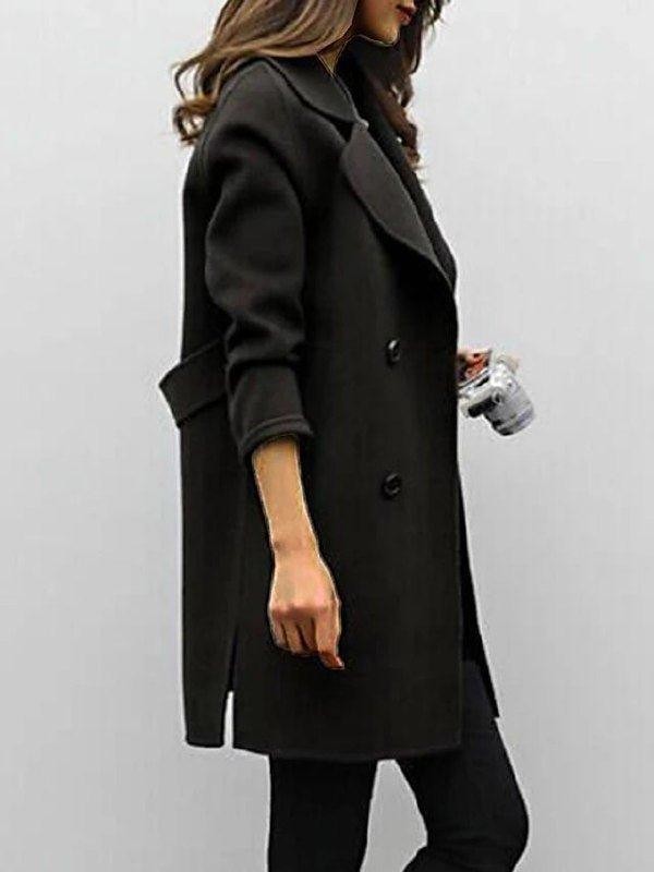 Camille | Manteau pour Femme Revers Classique Coupe Cintrée Longueur Midi - Noir
