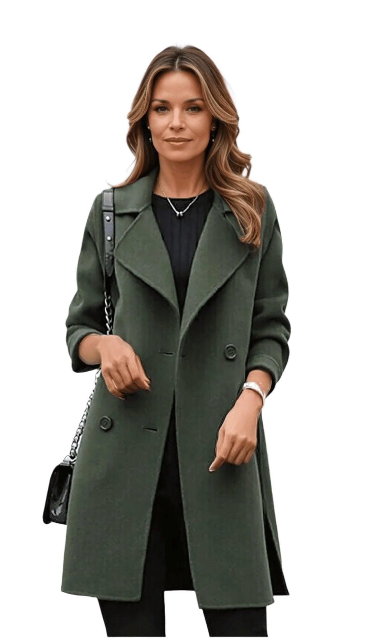 Camille | Manteau pour Femme Revers Classique Coupe Cintrée Longueur Midi - Vert